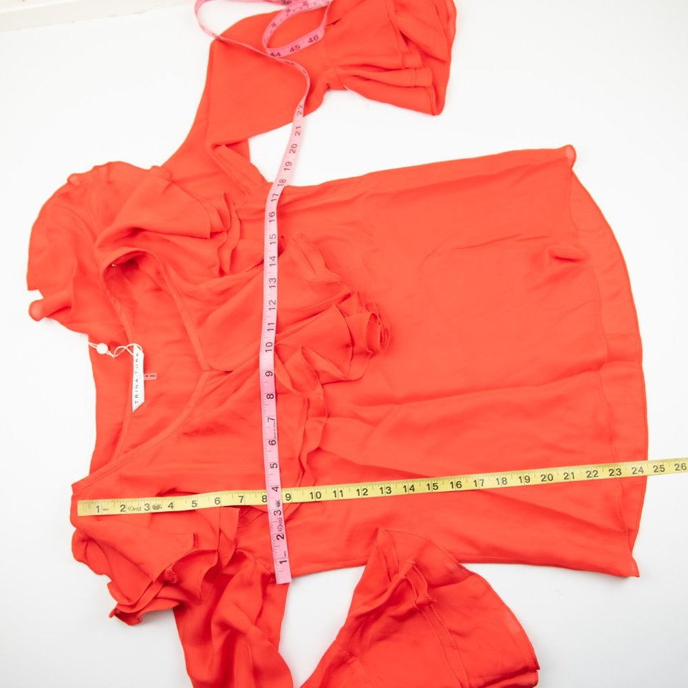 Trina Turk Lantana Blouse Bell Sleeve Tiered Ruffled Orange Red Size Small New - Picture 5 of 5